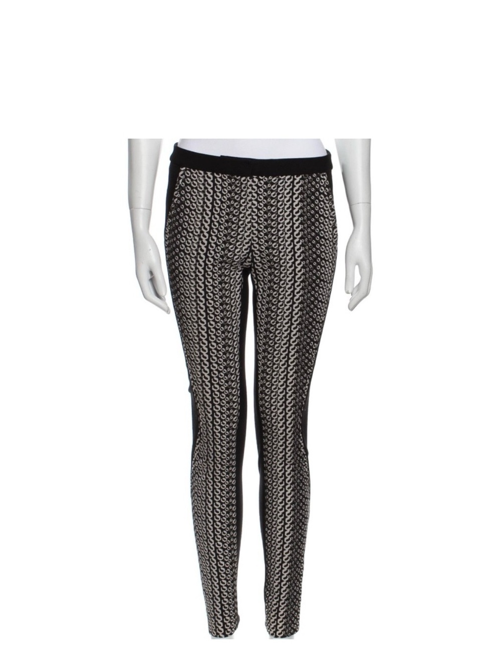 Diane Von Furstenberg Black and Beige Chain-Print Skinny Pants
